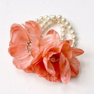 Double Faux Pearl Stretch Bracelet w/Silky Blooms, NWT
